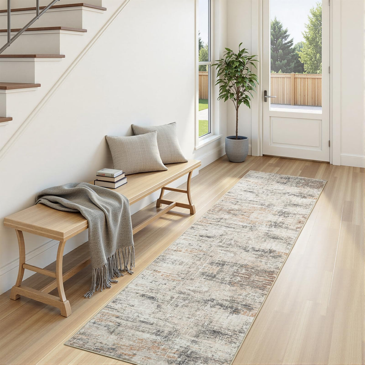 8x10 Area Rug for Living Room, Abstract Washable Non-Slip Large Rugs, Gold