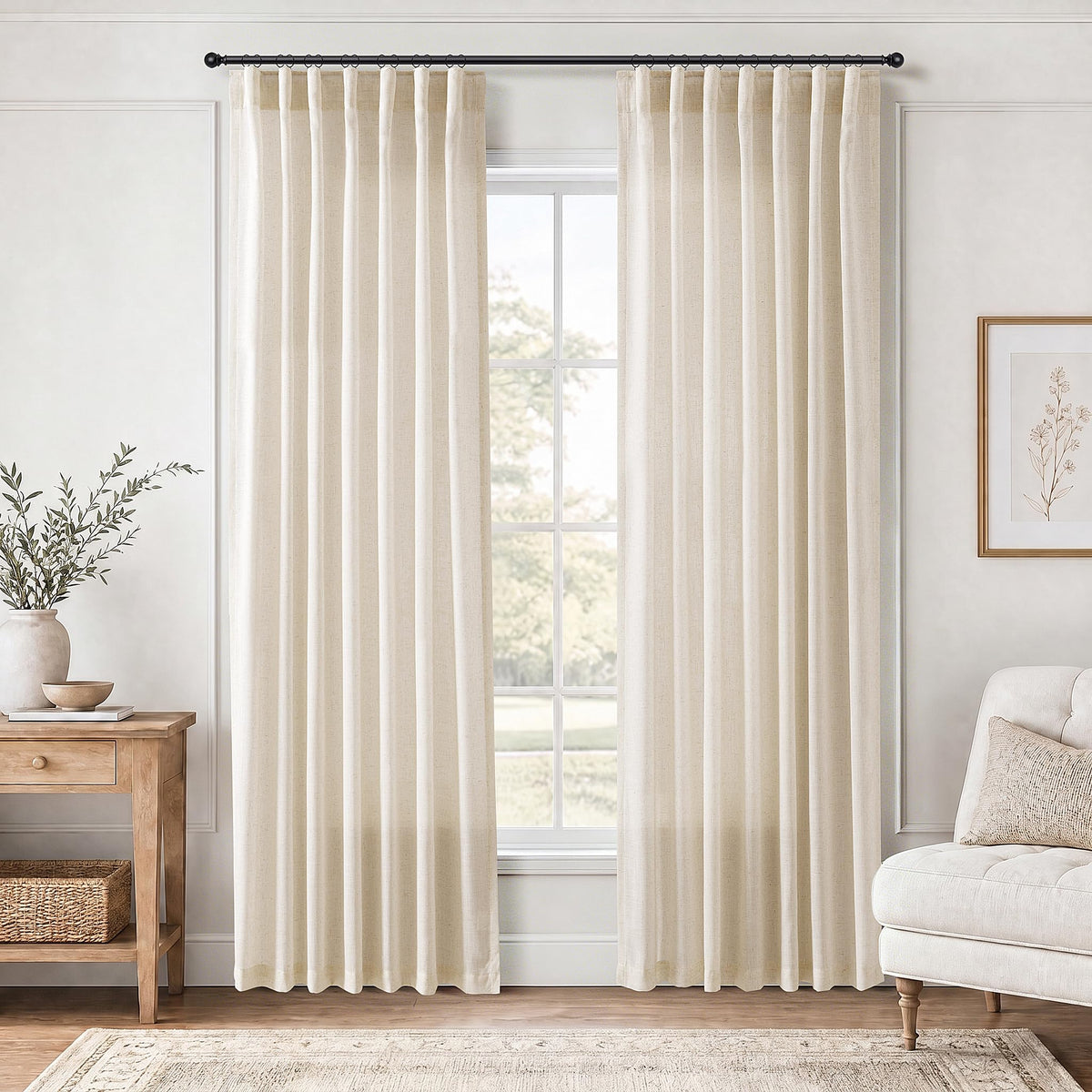 Jowels Natural Linen Curtains 84 Inches Long 2 Panels for Living Room