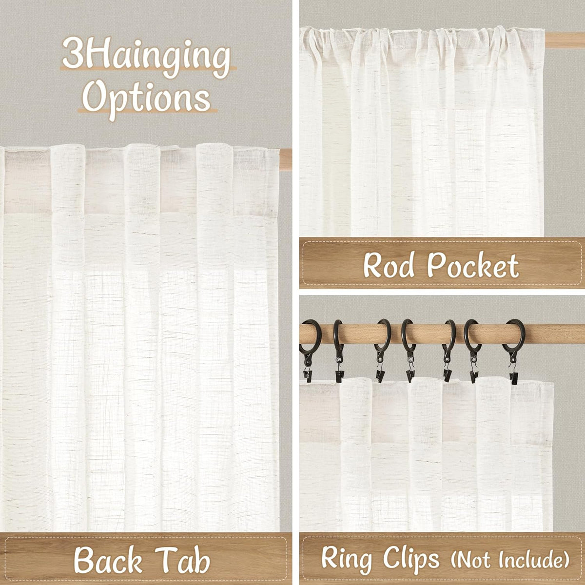 LAMIT Linen Semi Sheer Curtains 84 Inches Long for Living Room 2 Panels