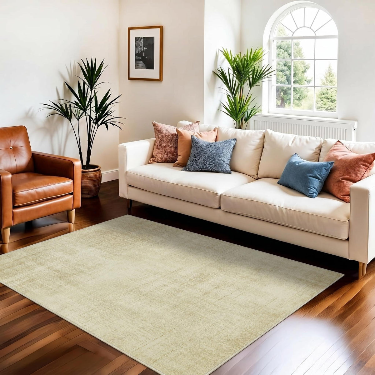 Joydeco Boho Washable Abstract Beige 5x7 Area Rugs for Living Room Bedroom