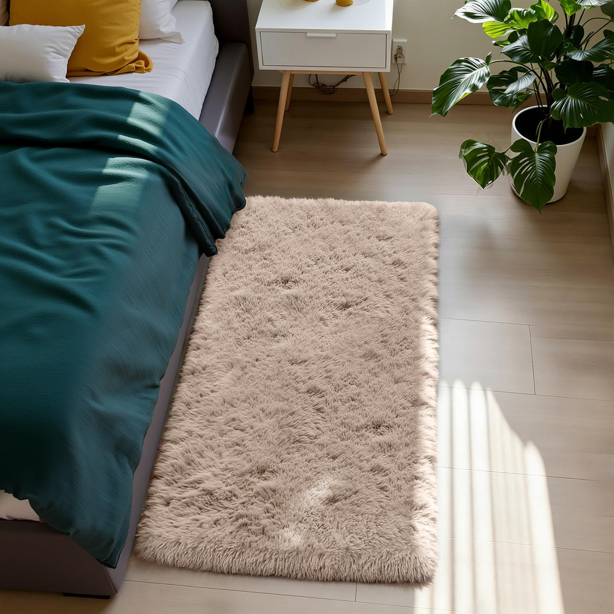 Beige 8x10 Area Rugs for Living Room, Fluffy Shag Rug Large Bedroom Carpet