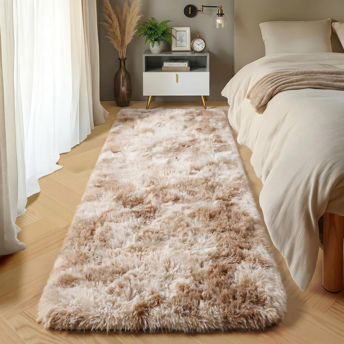 Runner Rugs for Bedroom Living Room, 2x6 Tie-Dyed Beige Hallway Area Rug