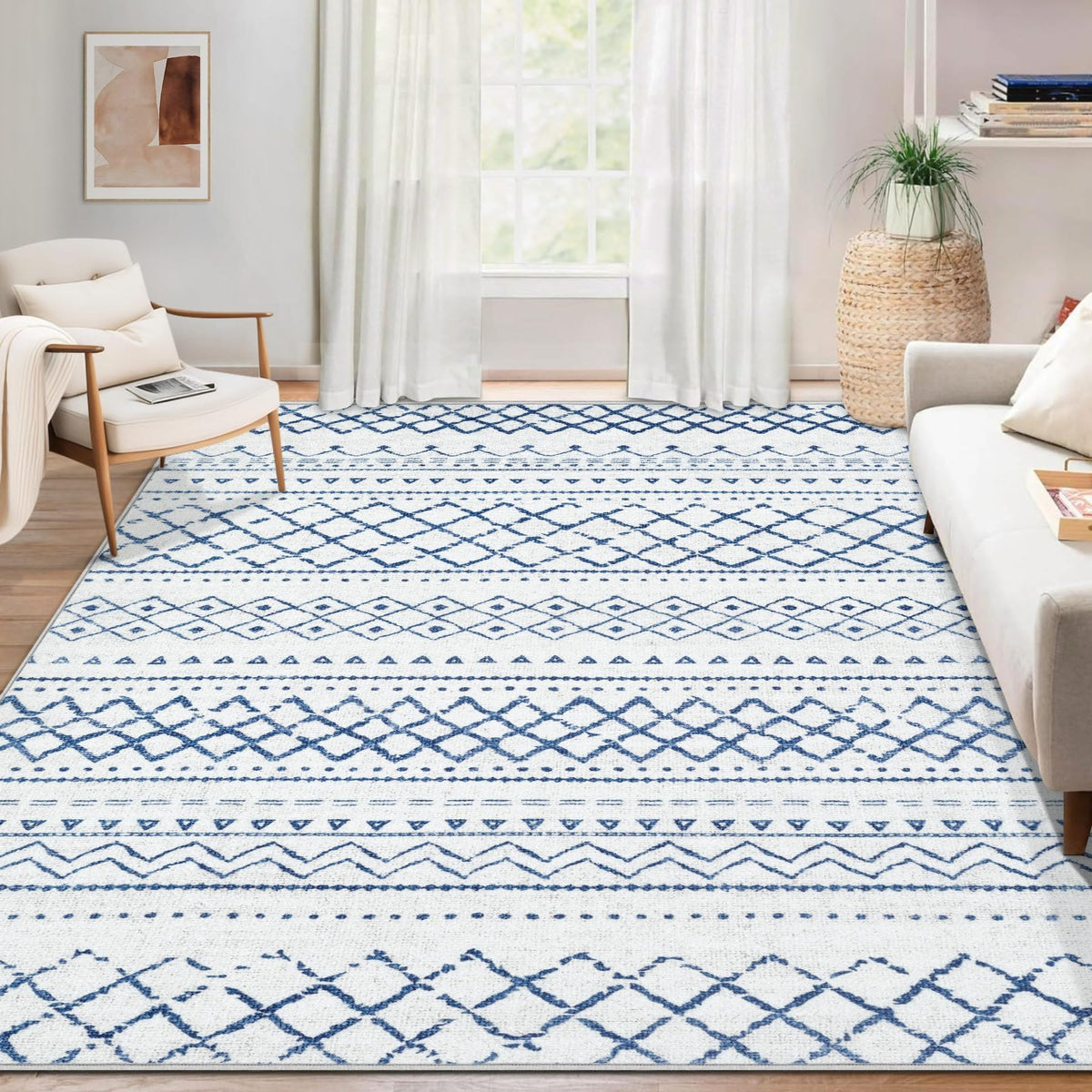 Area Rug 4x6 Geometric Rug: Washable Boho Moroccan Rugs Soft Farmhouse Rug, Modern Neutral Stain Resistant Indoor Floor Carpet for Livingroom Bedroom Dining Table Nursery(Modern Beige,4'x6')