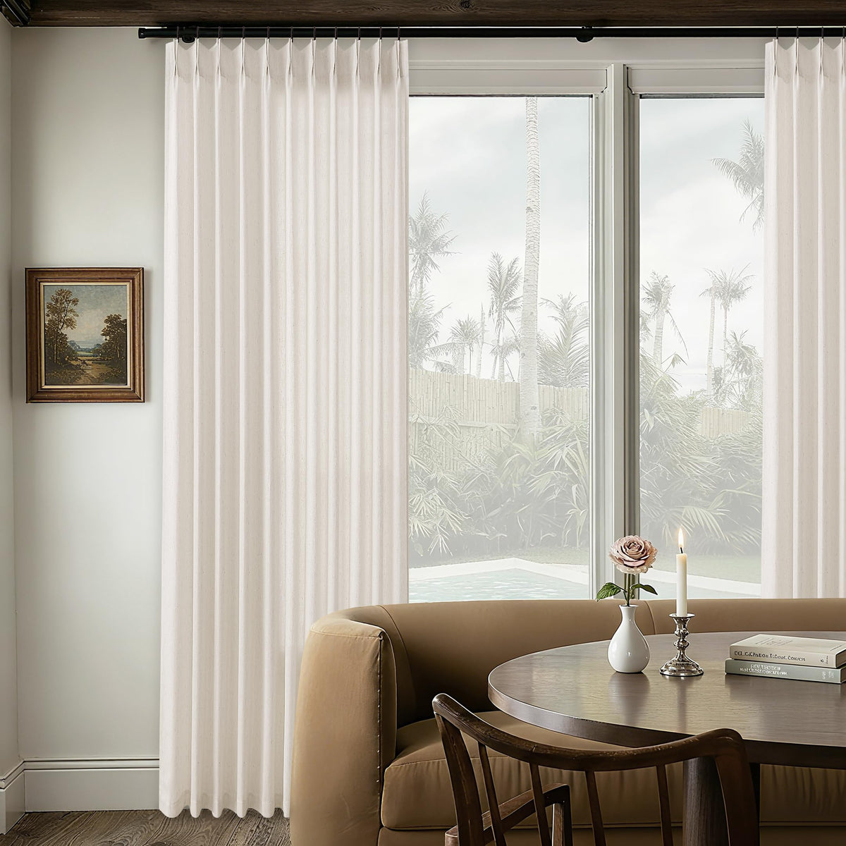 Cream 120 Inch Linen Curtains Pinch Pleated Extra Long Custom Made