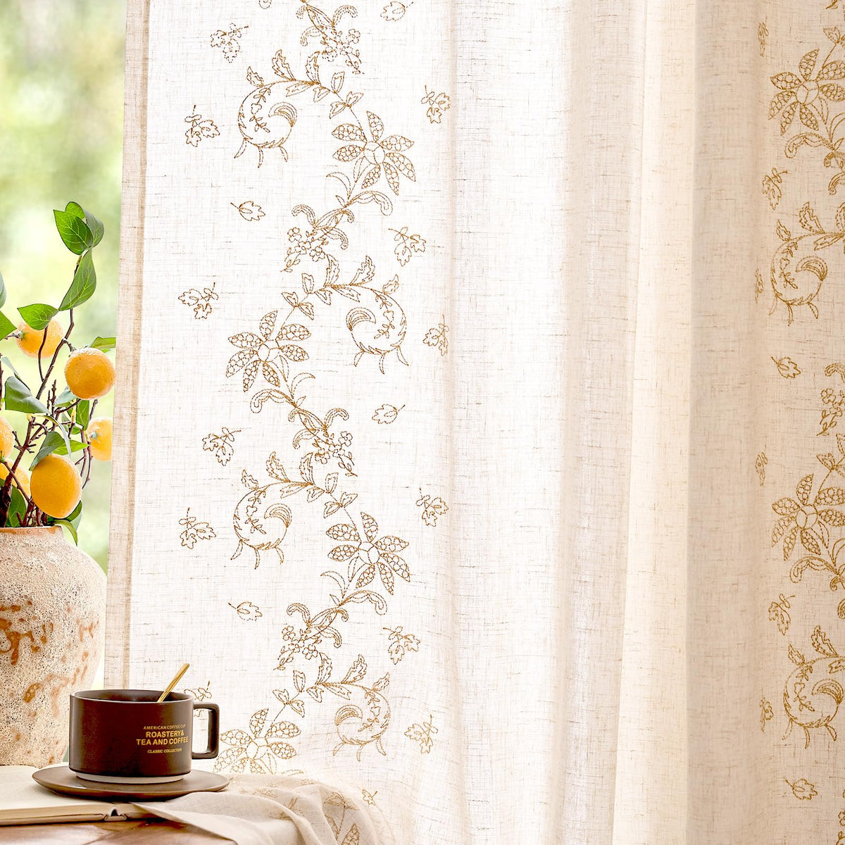 jinchan Floral Sheer Curtains, Back Tab 50x84 Inch, 2 Panels Green