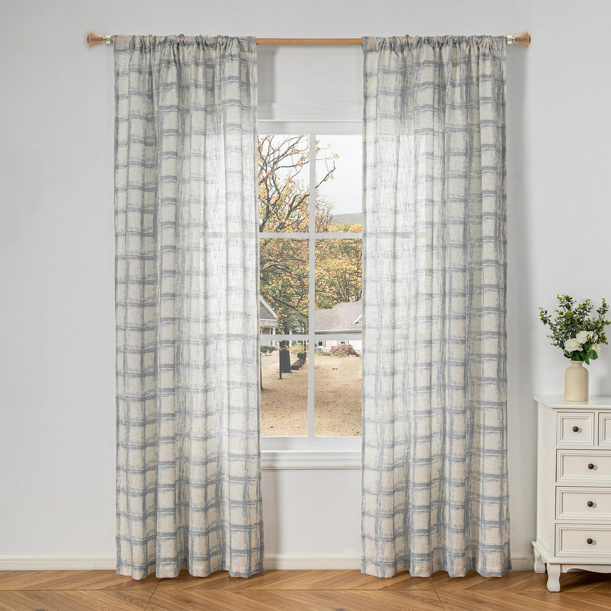 MYSKY HOME Sheer Linen Curtains 84 Inch Length Light Filtering 2 Panels