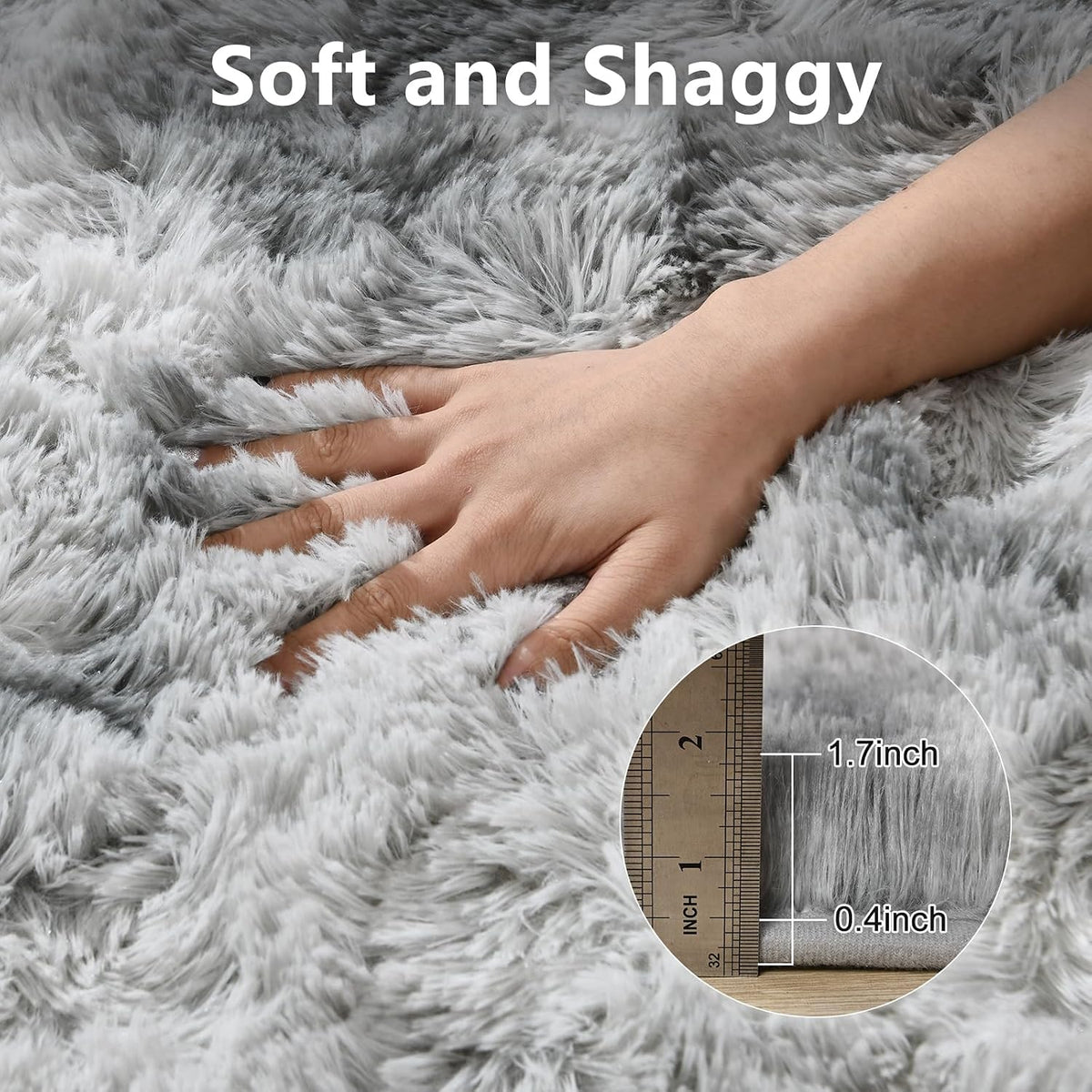 9x12 Extra Large Fluffy Area Rugs for Living Room Tie-Dyed Light Grey