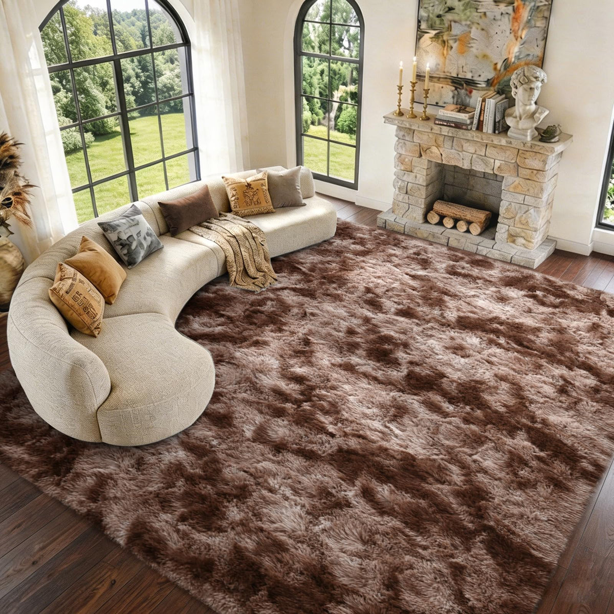 9x12 Extra Large Fluffy Area Rugs for Living Room Tie-Dyed Light Grey