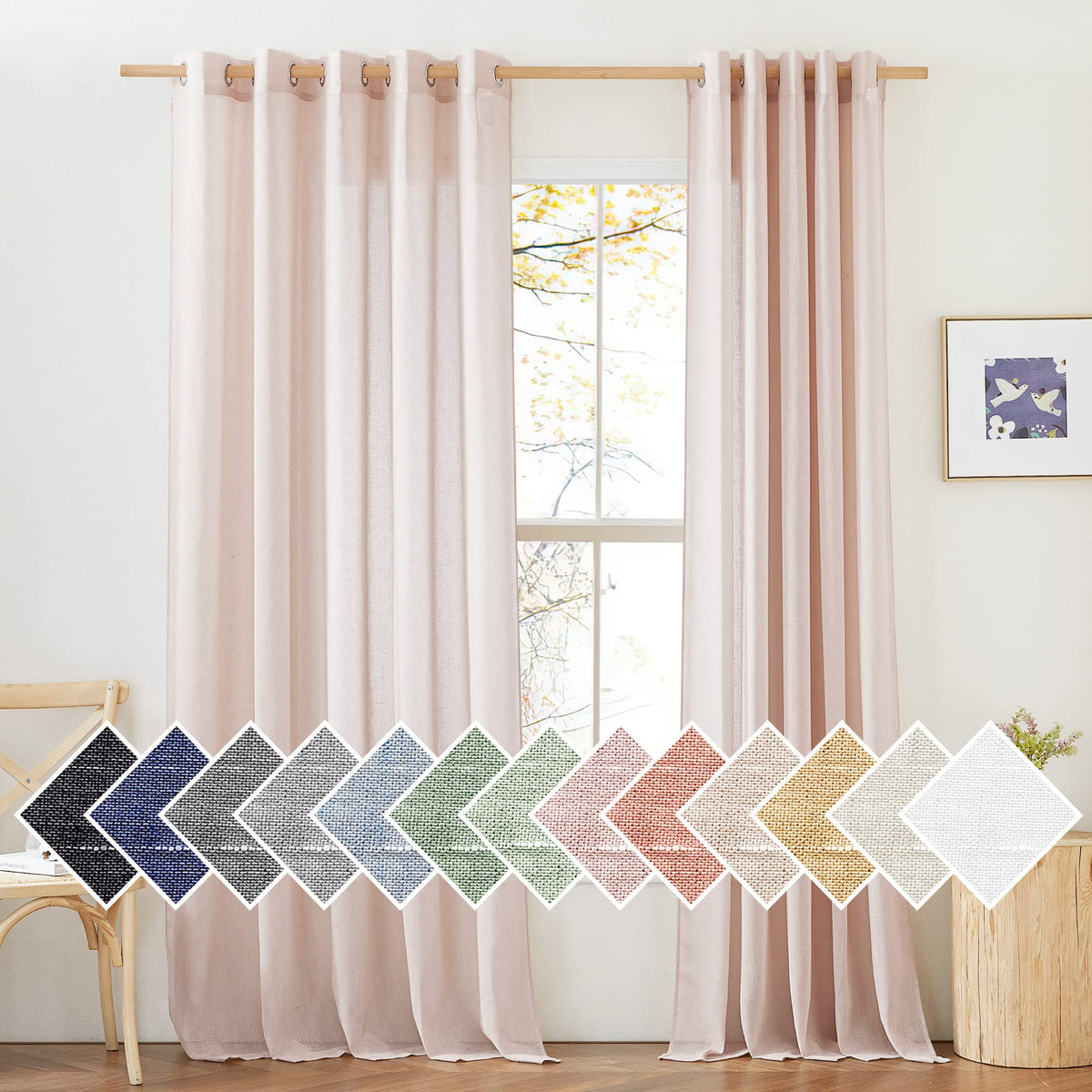NICETOWN White Sheer Linen Curtains 84 Inch Length 2 Panels Set, W52xL84