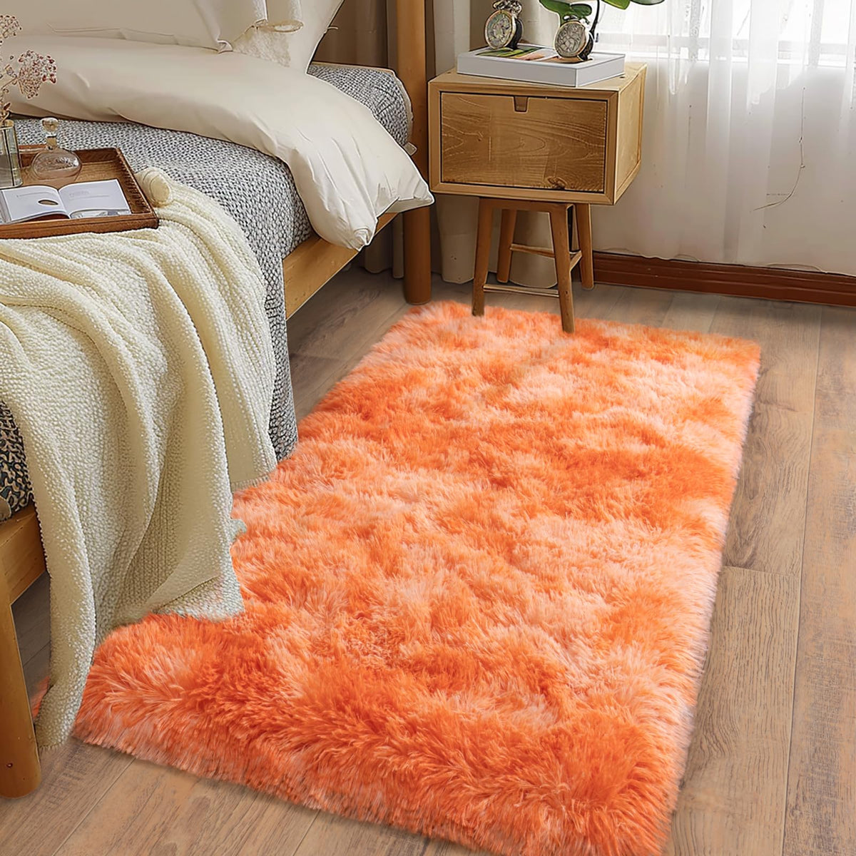 Soft Runner Rugs for Bedroom Hallway 2x6 Beige Fluffy Shag Washable