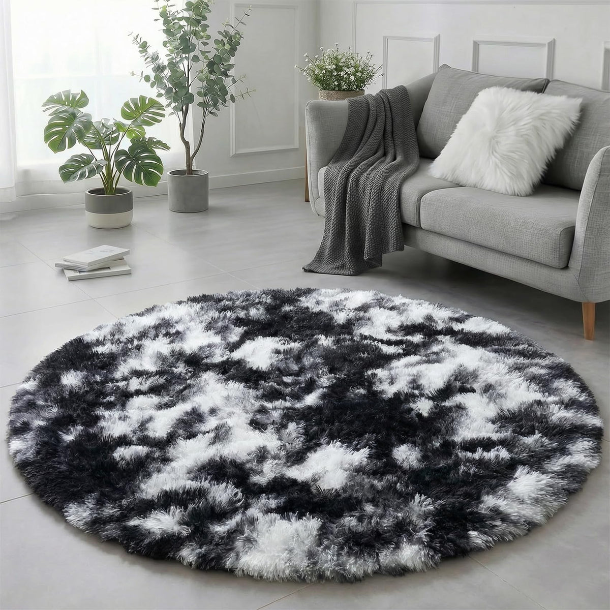 Amdrebio Pink Circle Round Fluffy Area Rug 4Ft for Girls Bedroom Kids Room