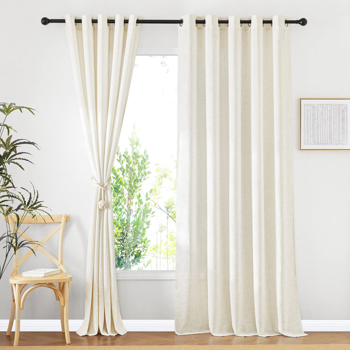 NICETOWN White Sheer Linen Curtains 84 Inch Length 2 Panels Set, W52xL84