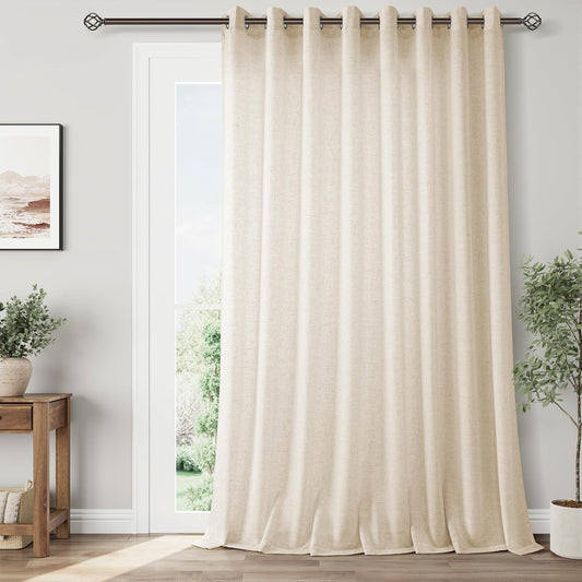 Extra Wide 100 x 108 inch Linen Curtains for Living Room Divider Light Filtering Semi Sheer Patio Curtains for Sliding Door Birch Beige Coastal Decor Sunroom Floor to Ceiling Window Curtain Panels