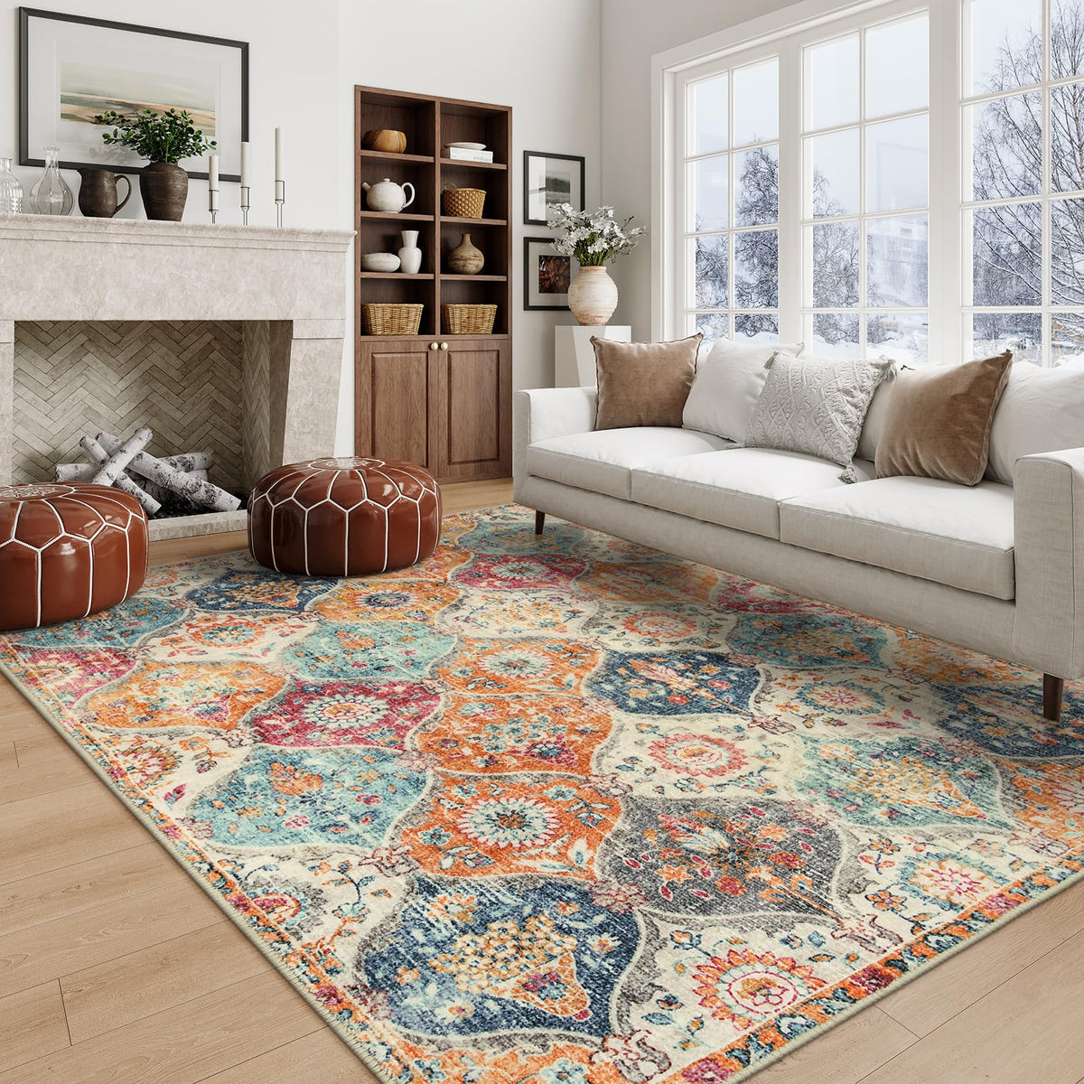 Lahome Moroccan Washable Small Area Rug, 3x5 Rug for Bedroom Living Room