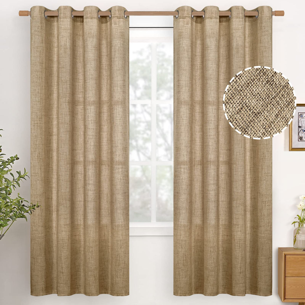 YoungsTex Linen Semi Sheer Curtains 63 Inch Length, Light Filtering Drapes