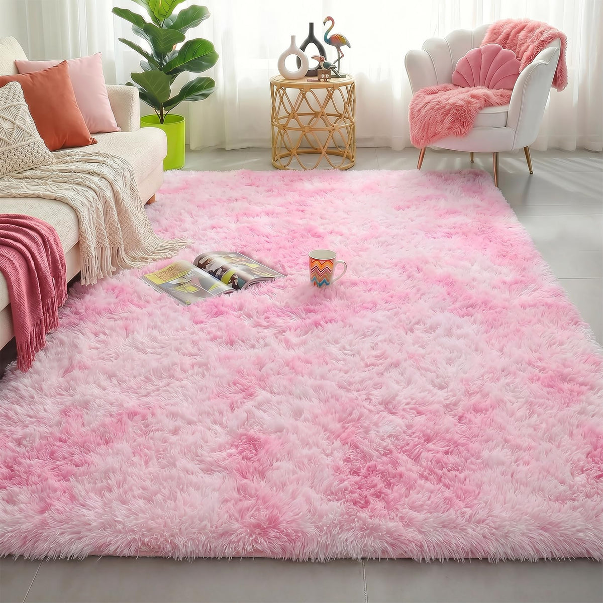 Amdrebio Light Pink Fluffy Fuzzy Area Rug 4x6 for Girls Bedroom Kids Room
