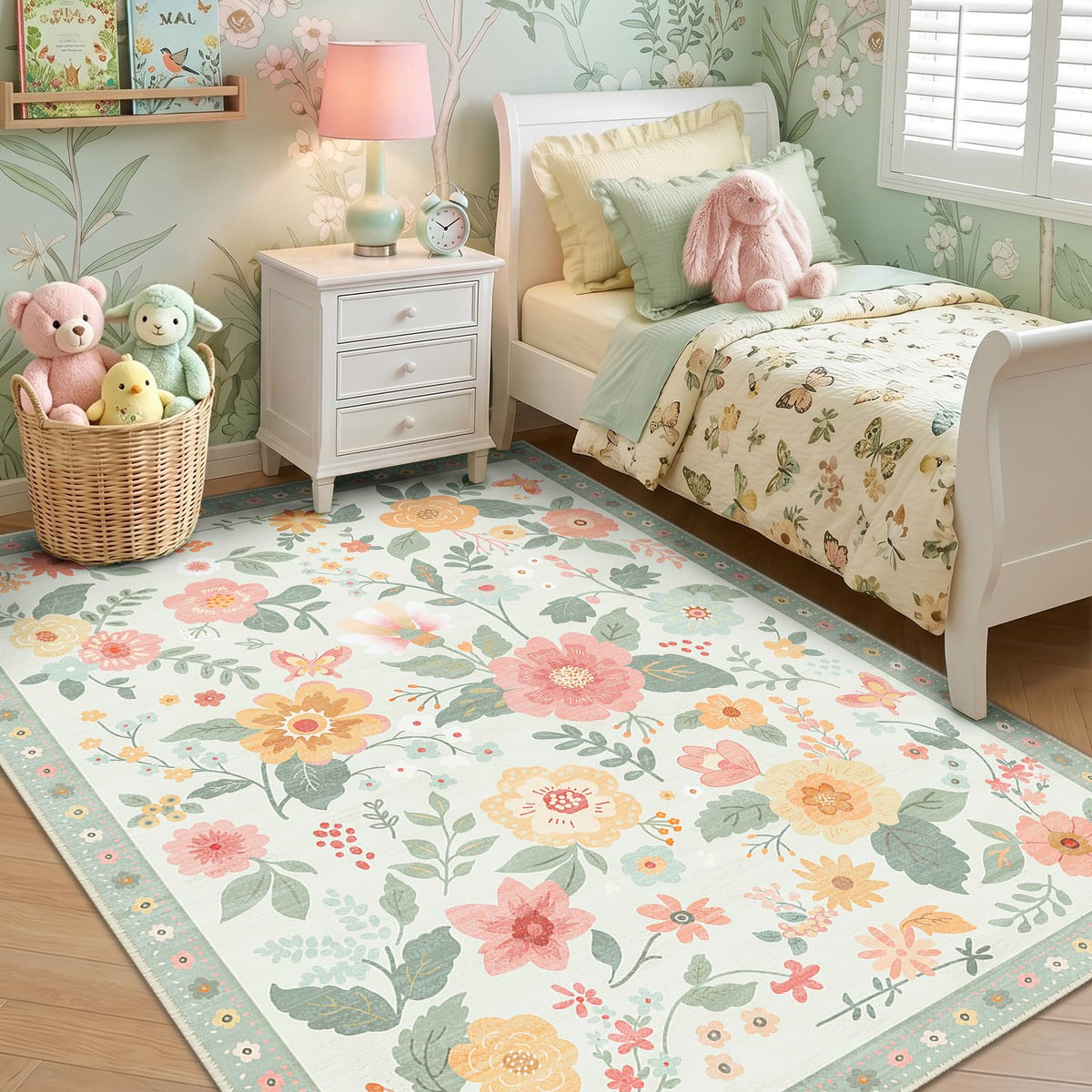 RELEANY Floral Washable 5x7 Area Rugs Pink