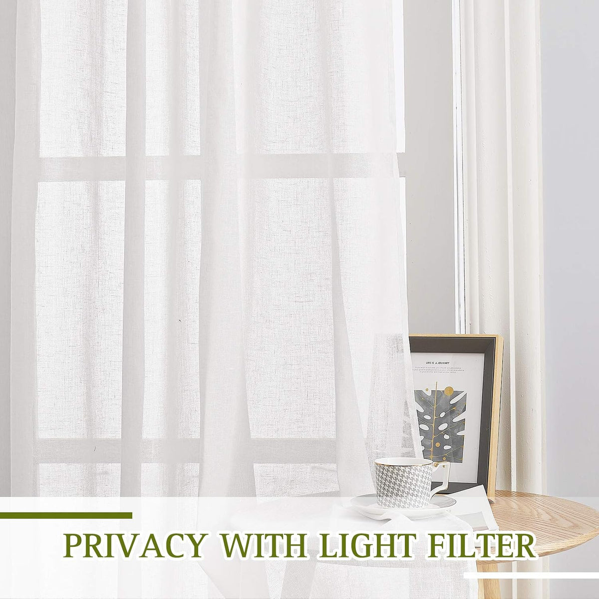 NICETOWN White Sheer Linen Curtains 84 Inch Length 2 Panels Set, W52xL84