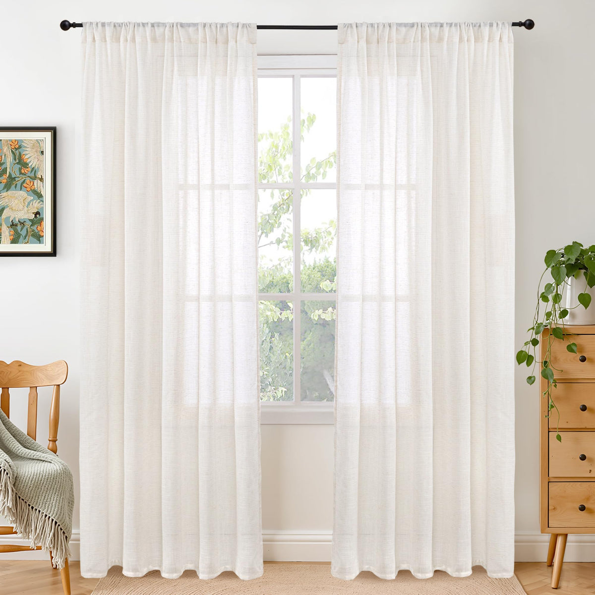BGment Linen Sheer Curtains 84 Inches Long 2 Panels Set for Living Room