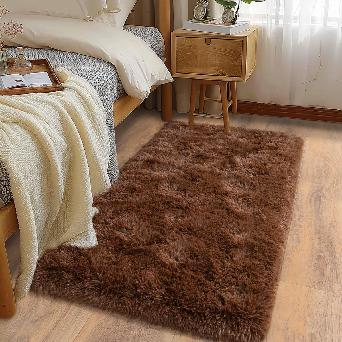 Soft Runner Rugs for Bedroom Hallway 2x6 Beige Fluffy Shag Washable