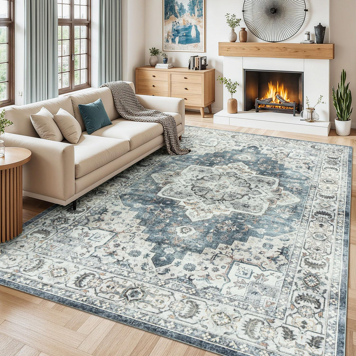 Lessymo 8 x 10 Area Rugs for Living Room, Machine Washable Rug Grey White