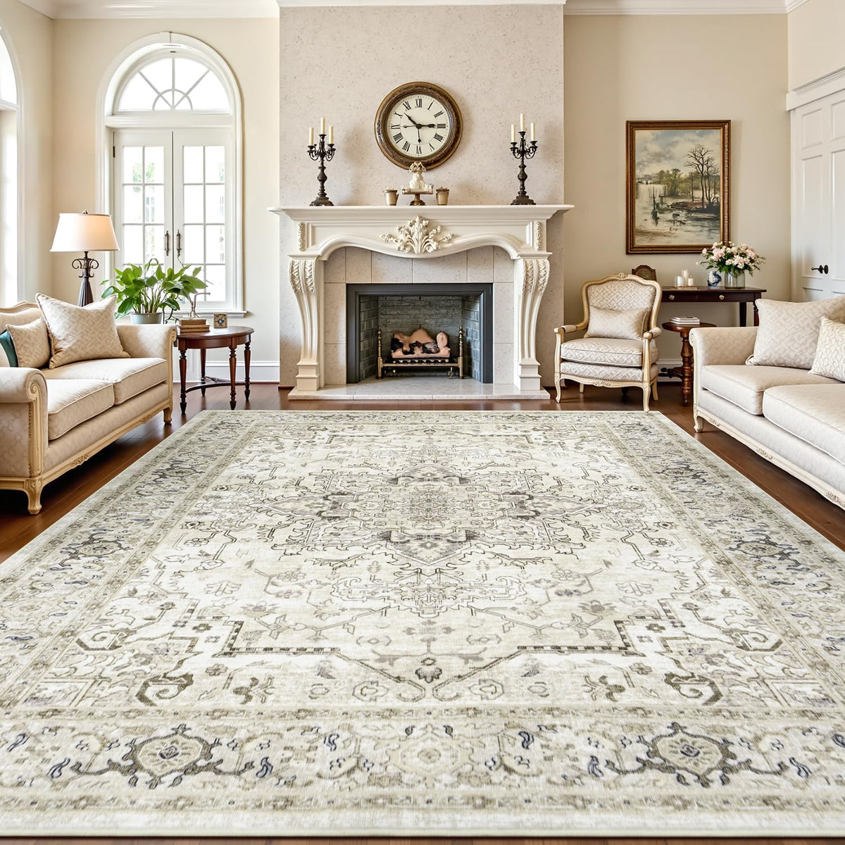 Lofus 5x7 Area Rugs for Living Room Bedroom, Soft Boho Carpet Floral Brown