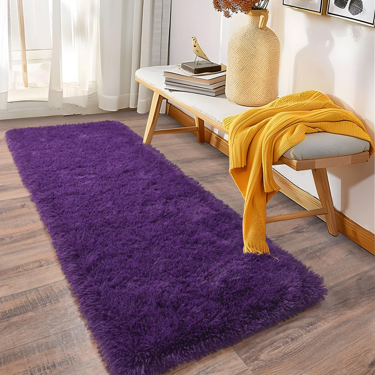 Soft Runner Rugs for Bedroom Hallway 2x6 Beige Fluffy Shag Washable