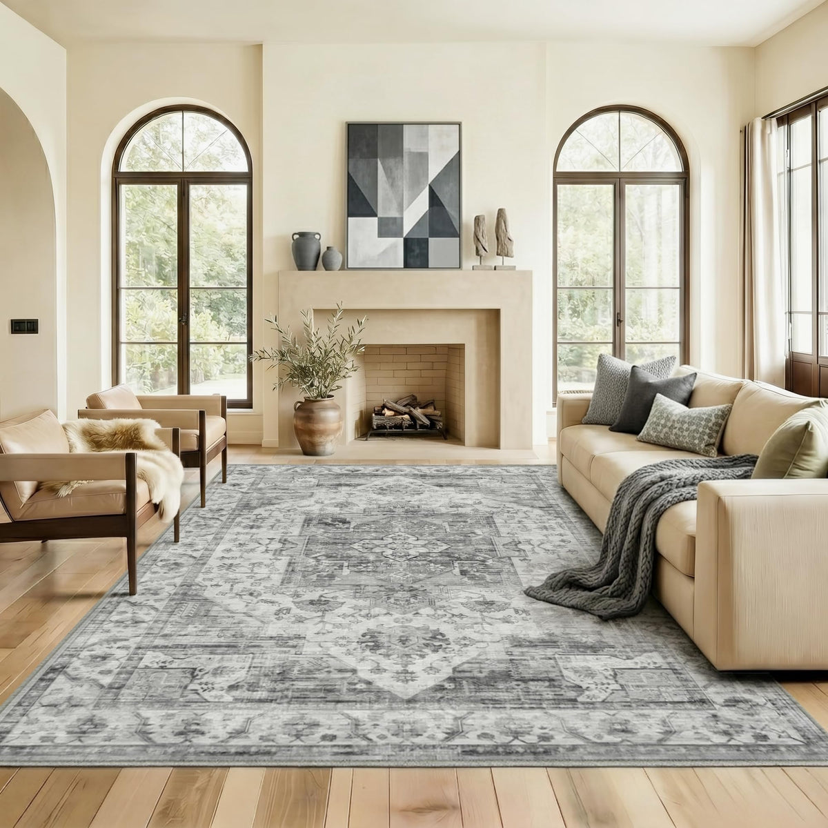 8x10 Area Rugs Living Room: Bedroom Vintage Washable Carpet Beige