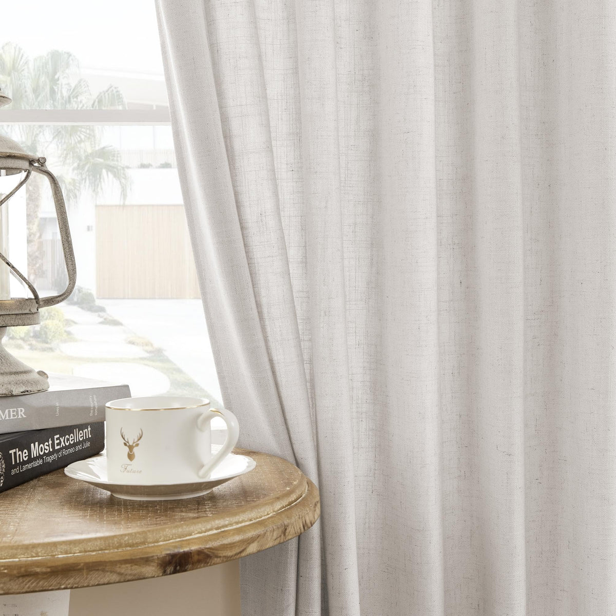 Joydeco Linen Curtains for Living Room,Light Filtering Rod Pocket Back Tab Semi Sheer Drapes Window Long Curtains 90 inches Long Ivory