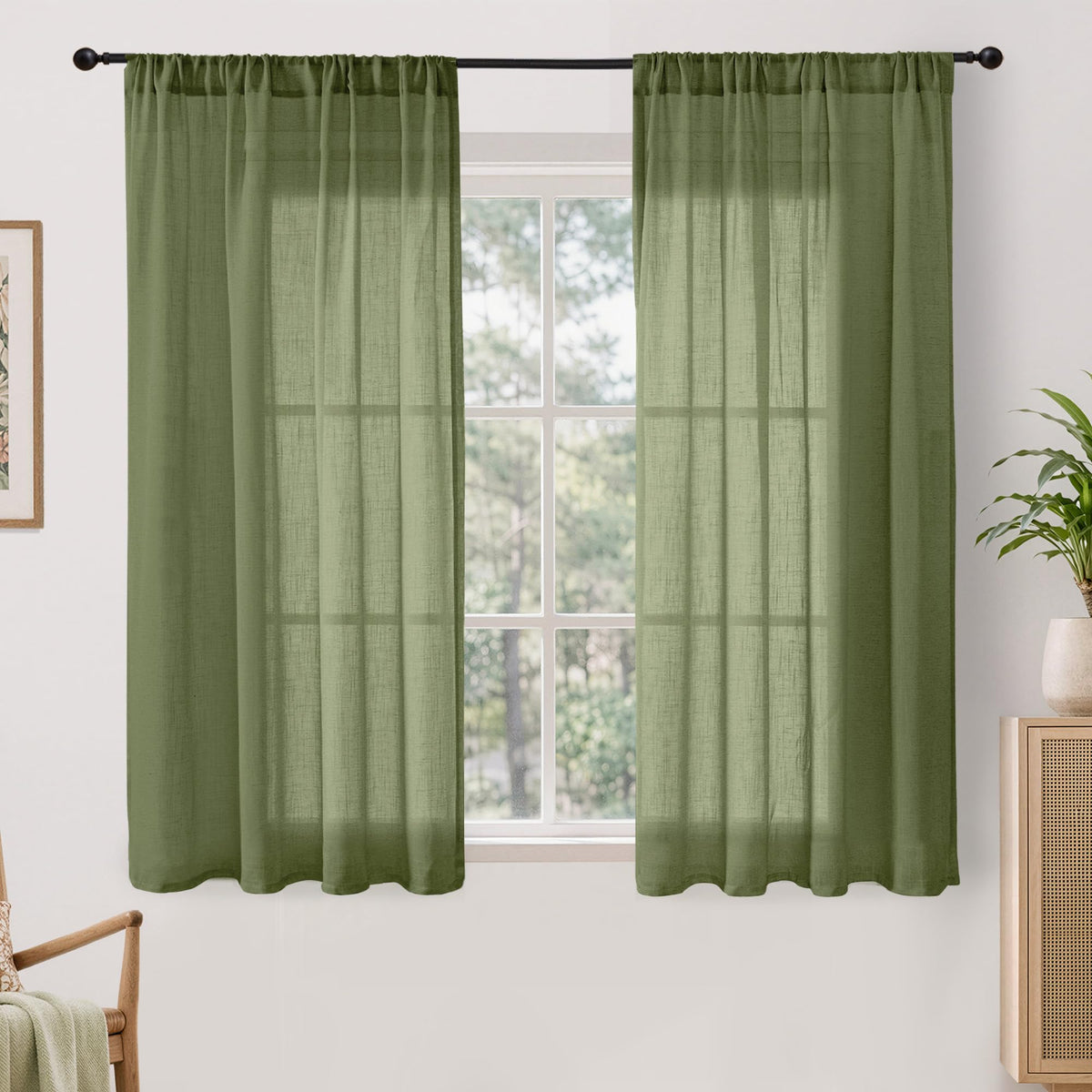 BGment Linen Sheer Curtains 84 Inches Long 2 Panels Set for Living Room