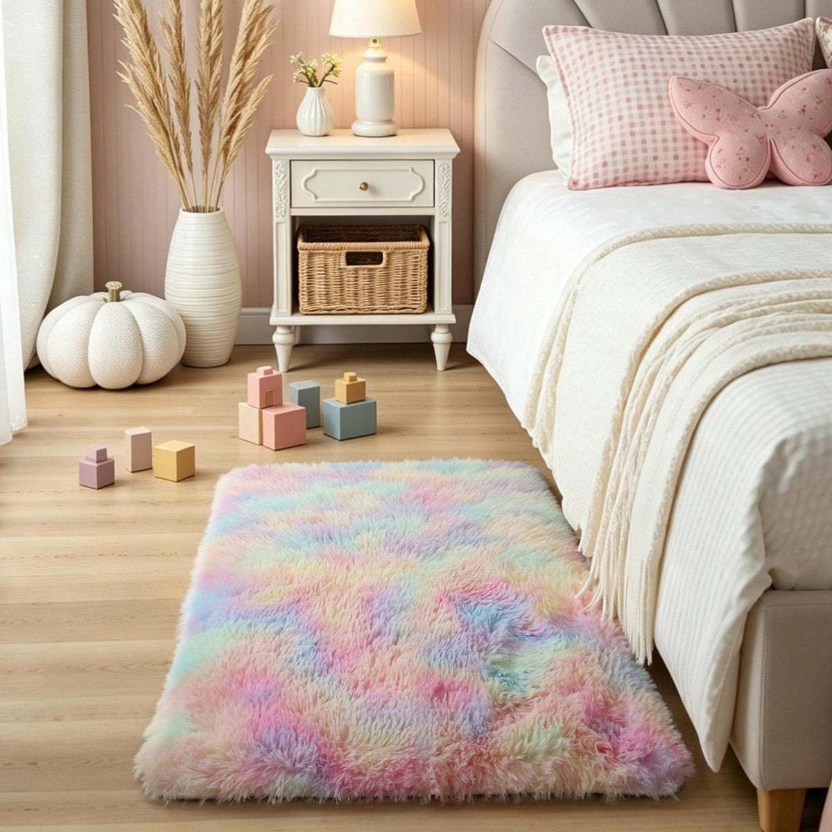 Pink Fluffy 4x6 Area Rugs for Bedroom Girls, Plush Washable Carpet