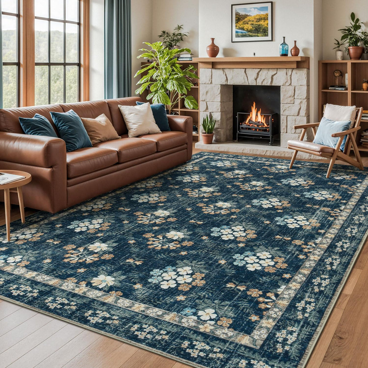 Lessymo 8 x 10 Area Rugs for Living Room, Machine Washable Rug Grey White