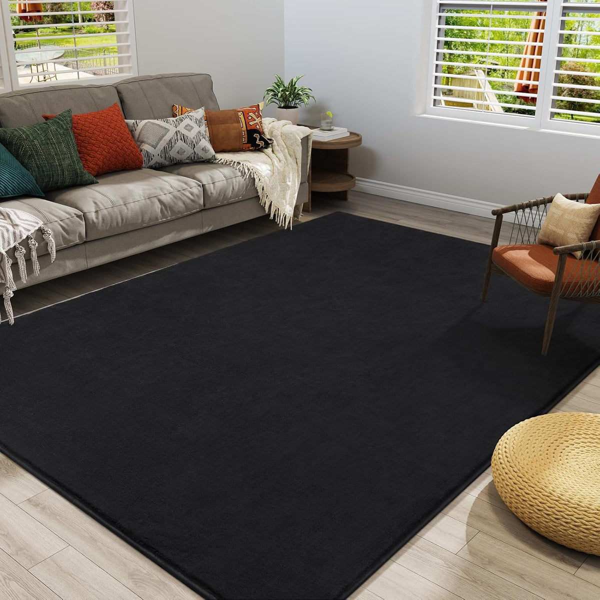 Amearea Modern Area Rugs for Bedroom Living Room, 4x6 Black Memory Foam Rug