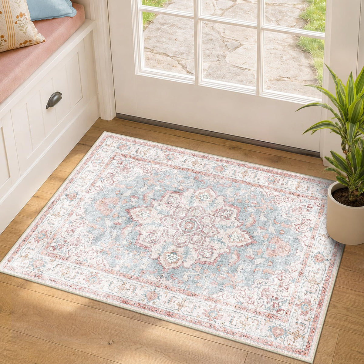 CAPALOCA 5x7 Washable Nursery Girls Low Pile Area Rug Pink