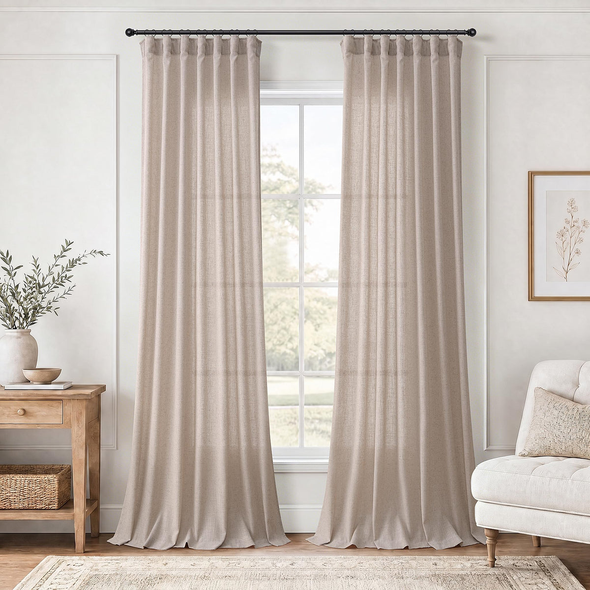 Jowels Natural Linen Curtains 84 Inches Long 2 Panels for Living Room