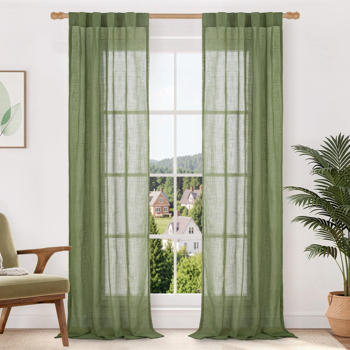 LAMIT Linen Semi Sheer Curtains 84 Inches Long for Living Room 2 Panels
