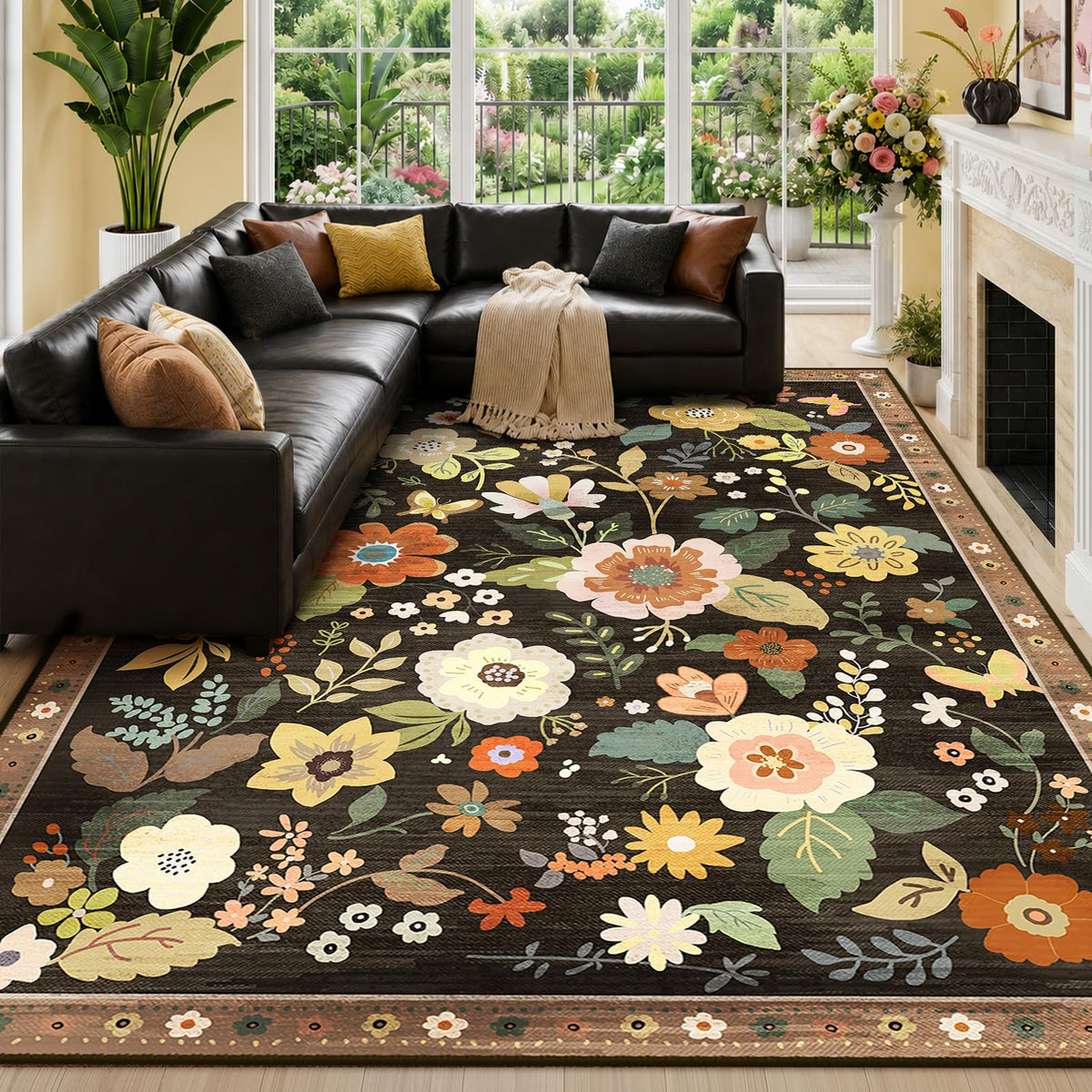 RELEANY Floral Washable 5x7 Area Rugs Pink