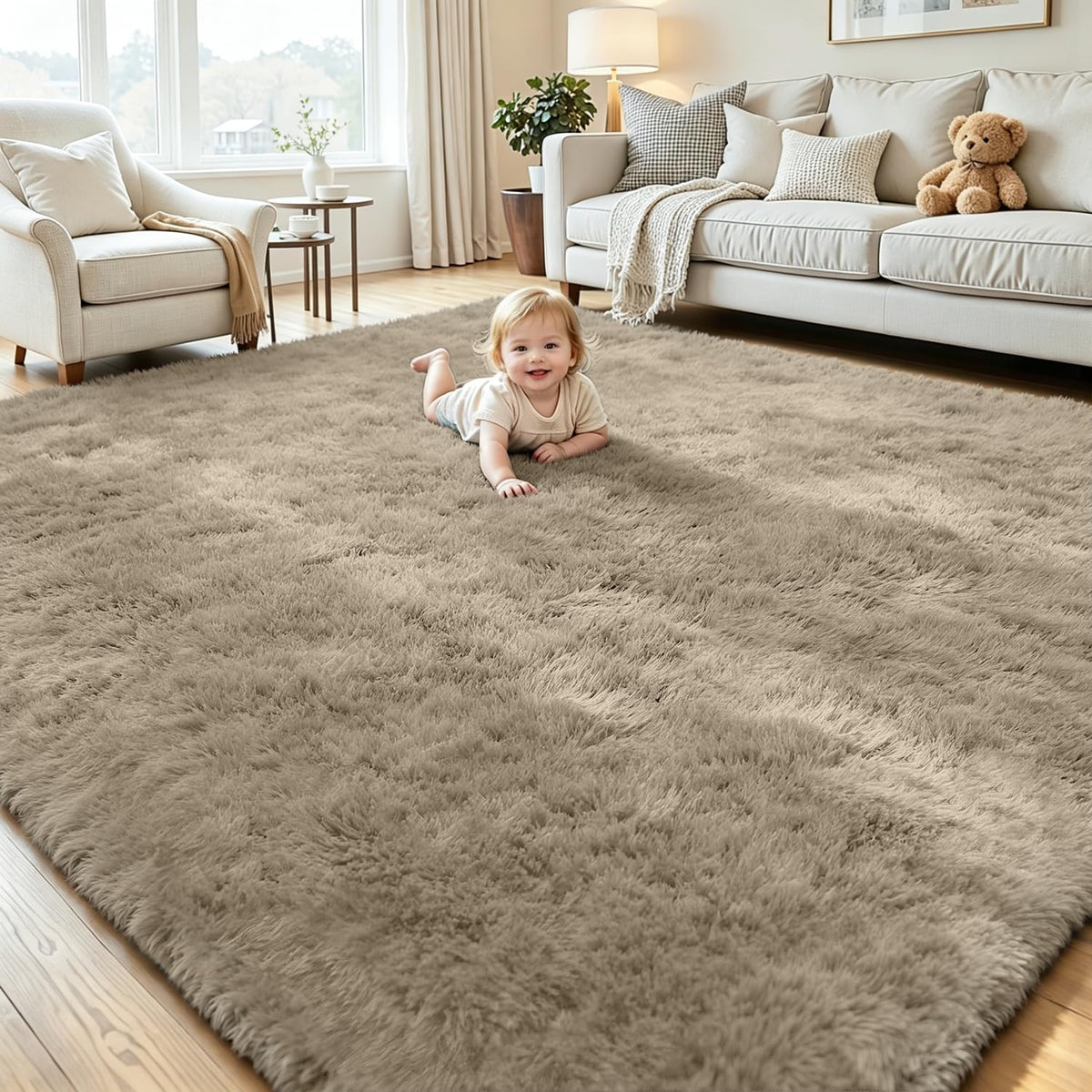 8x10 Black Area Rug for Living Room Bedroom, Soft Fluffy Fuzzy Fur Shag Rug