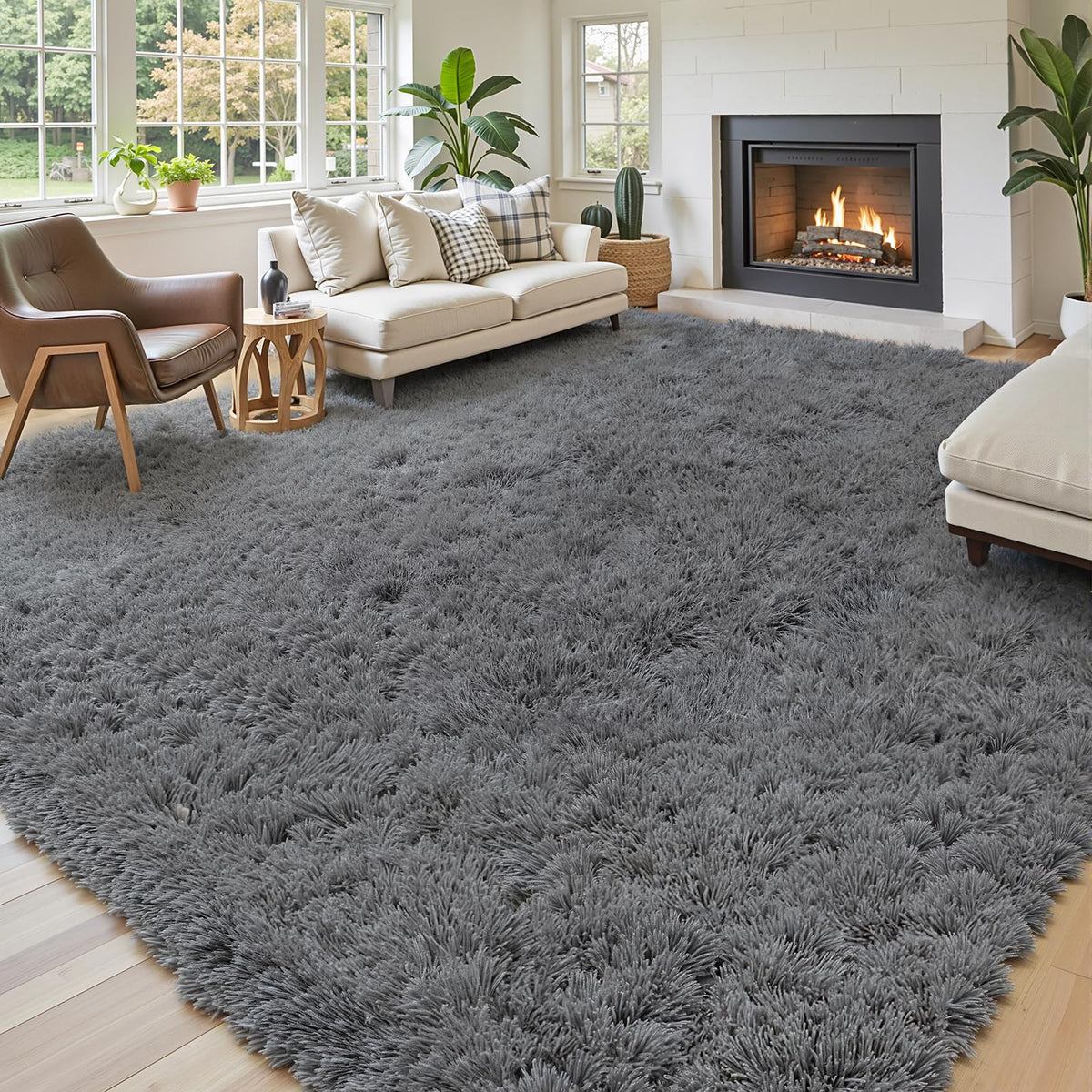 8x10 Area Rugs for Living Room,Light Grey Large Shaggy Soft Plush Furry Rug