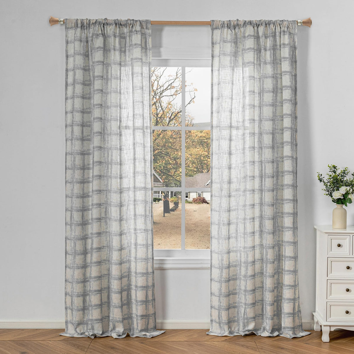 MYSKY HOME Sheer Linen Curtains 84 Inch Length Light Filtering 2 Panels
