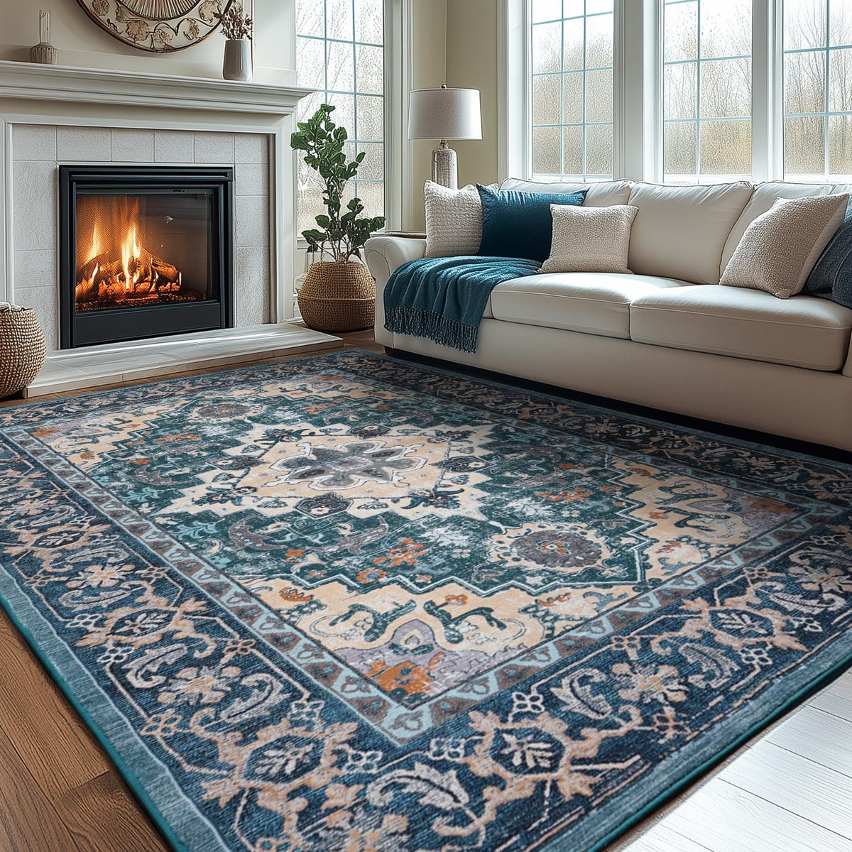 Lessymo 8 x 10 Area Rugs for Living Room, Machine Washable Rug Grey White