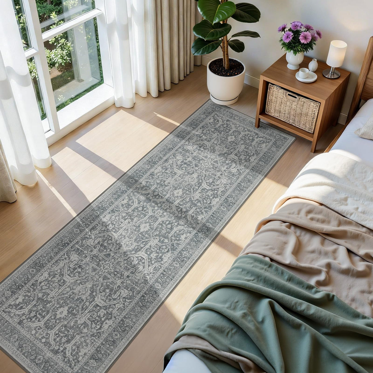 Joydeco Boho Washable Abstract Beige 5x7 Area Rugs for Living Room Bedroom