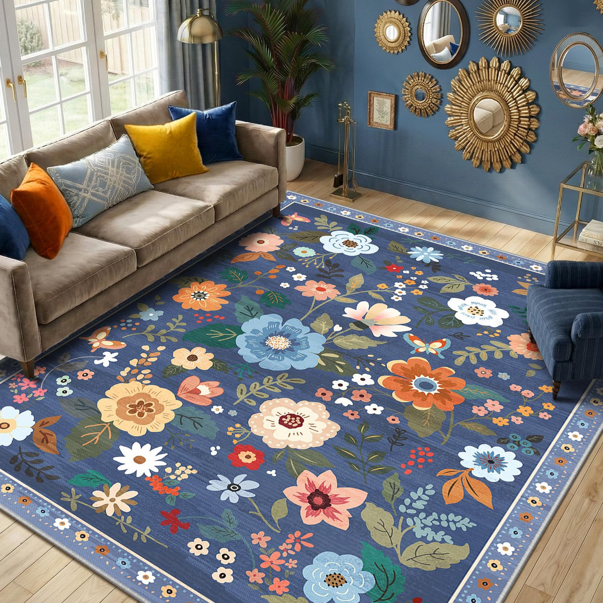 RELEANY Floral Washable 5x7 Area Rugs Pink