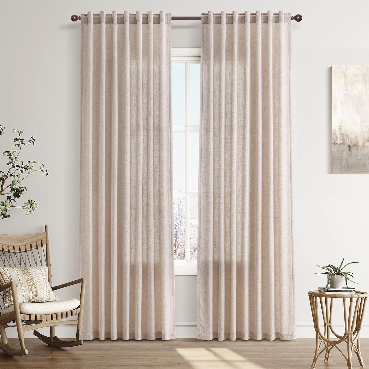 Joywell Linen Sheer Curtains 84 Inches Long for Living Room Beige Cream