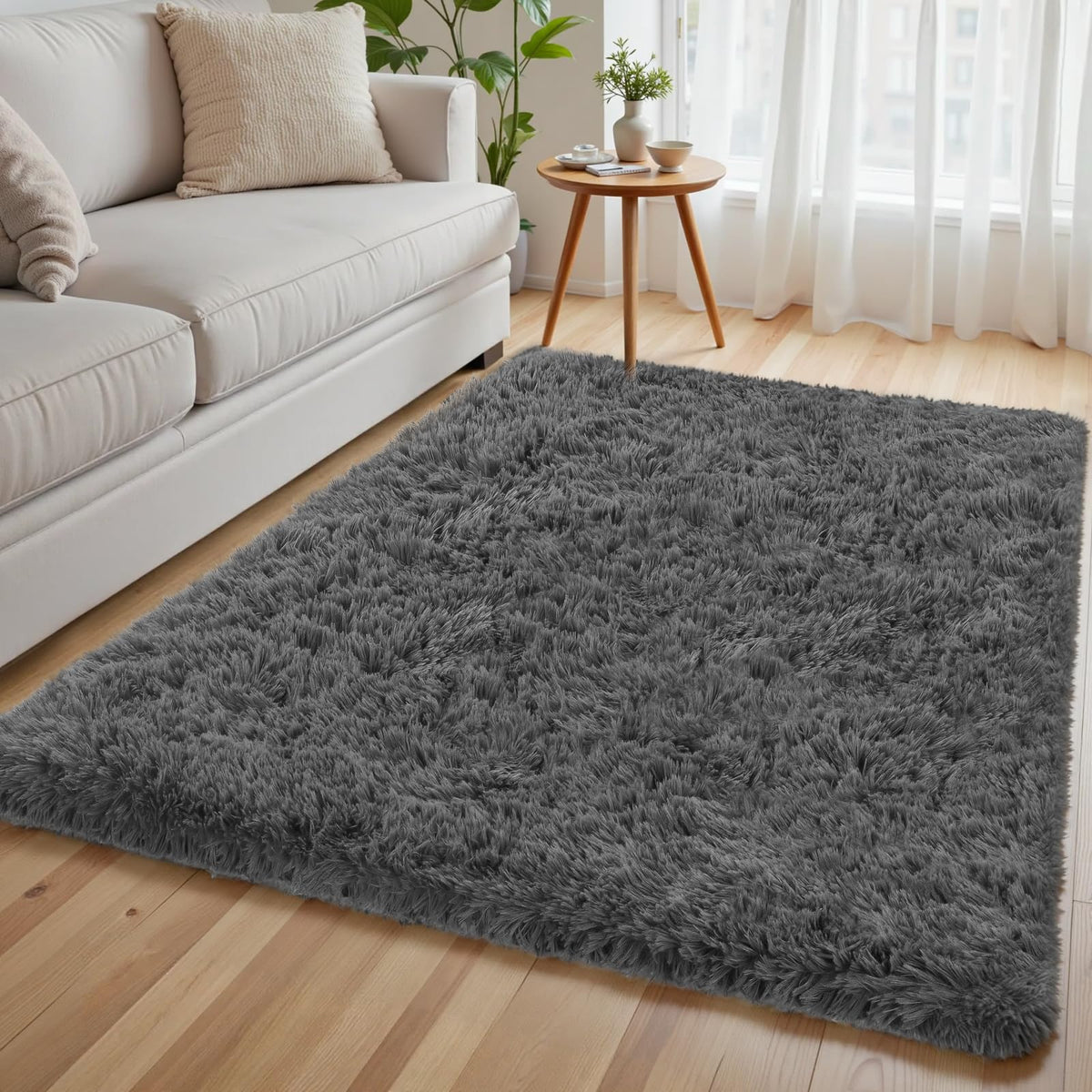 6x9 Black Fluffy Fuzzy Shag Area Rug for Living Room, Bedroom, Dorm Carpet