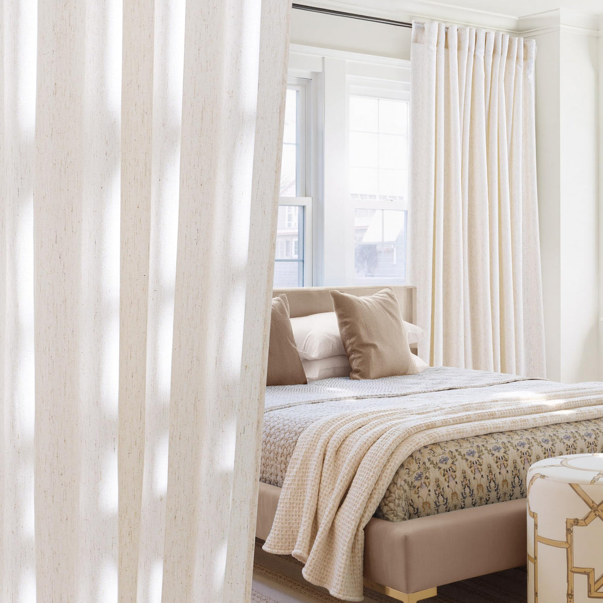 NICETOWN Natural Linen Curtains & Drapes for Windows 84 inch Long, Rod Pocket & Back Tab Thick Flax Semi Sheer Privacy Assured with Light Filtering for Bedroom/Living Room, W55 x L84, 2 Pieces