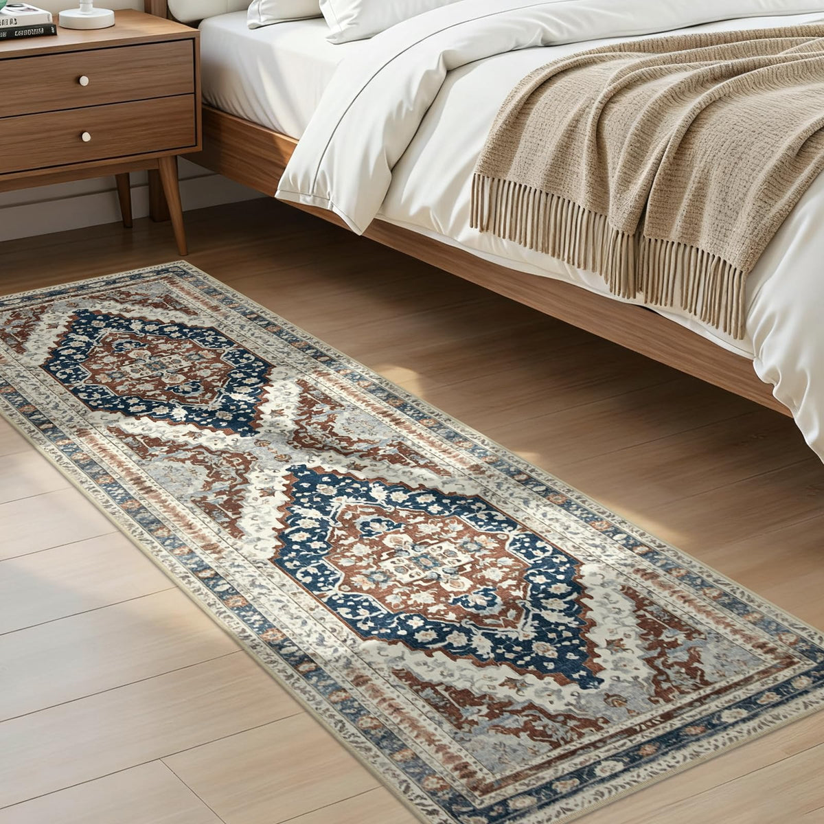 Joydeco Boho Washable Abstract Beige 5x7 Area Rugs for Living Room Bedroom