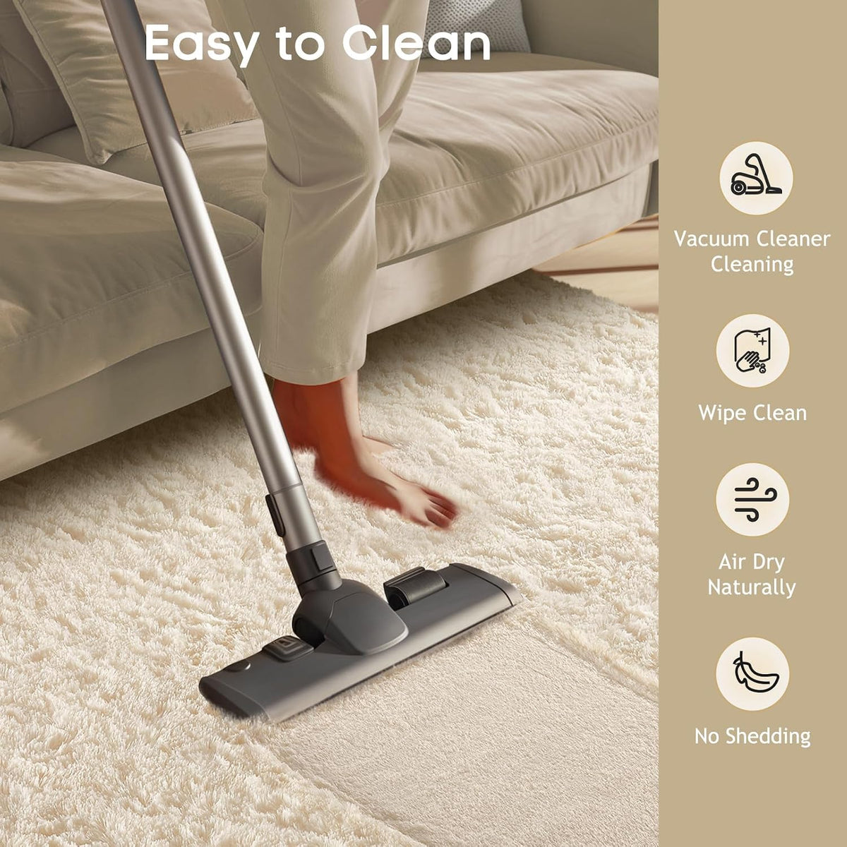 Ophanie 5x7 Area Rugs for Living Room Ivory, Fluffy Shag Large Fuzzy Plush Soft Rug, Shaggy Floor Big Carpets for Bedroom Nursery, Kids Home Decor Aesthetic with Over 99 pcs Pile fibers