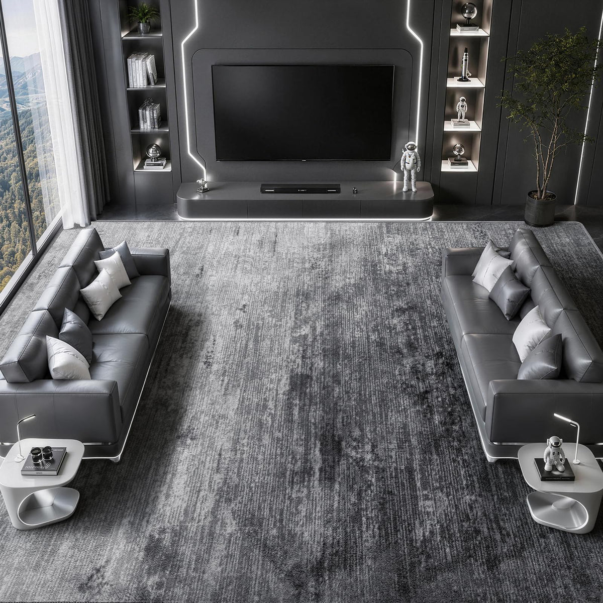 8x10 Washable Area Rug, Black Solid Area Rugs for Living Room & Bedroom