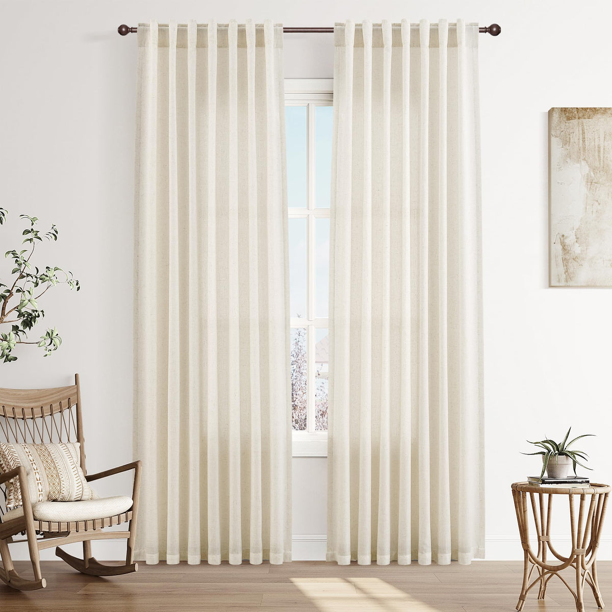 Joywell Linen Sheer Curtains 84 Inches Long for Living Room Beige Cream